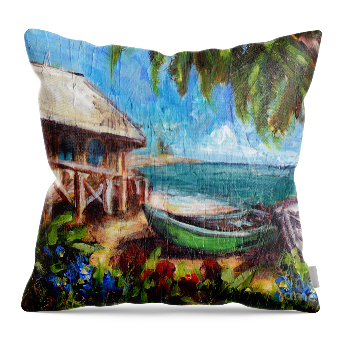 Beach Throw Pillow featuring the painting Beach House by Robin Wiesneth