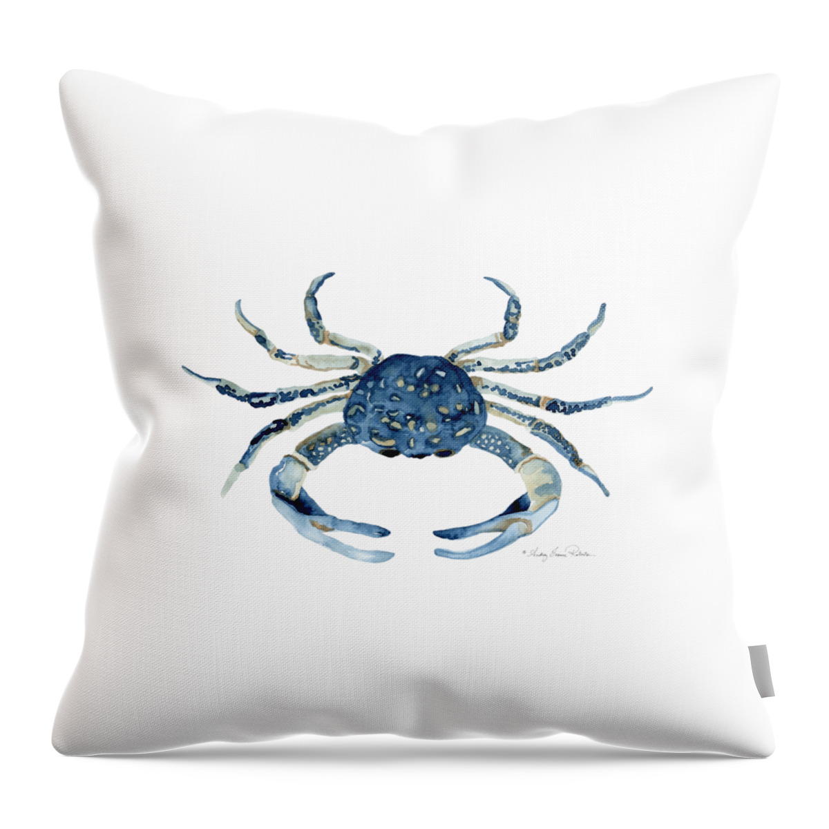 Sea Life Throw Pillow featuring the painting Beach House Sea Life Blue Crab by Audrey Jeanne Roberts
