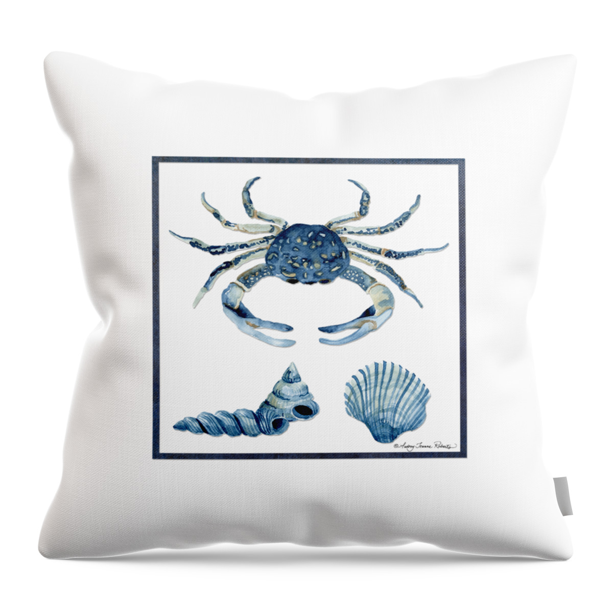 Sea Throw Pillow featuring the painting Beach House Sea Life Crab Turban Shell n Scallop by Audrey Jeanne Roberts