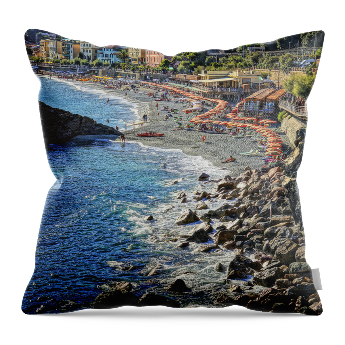 Beach Throw Pillow featuring the photograph Beach Monterosso Italy DSC02467 by Greg Kluempers