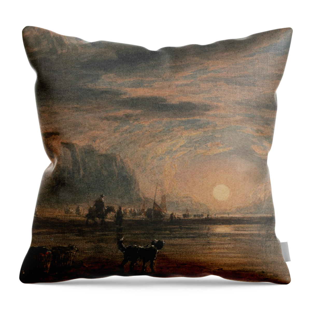 19th Century Art Throw Pillow featuring the painting Beach Scene - Sunrise by David Cox