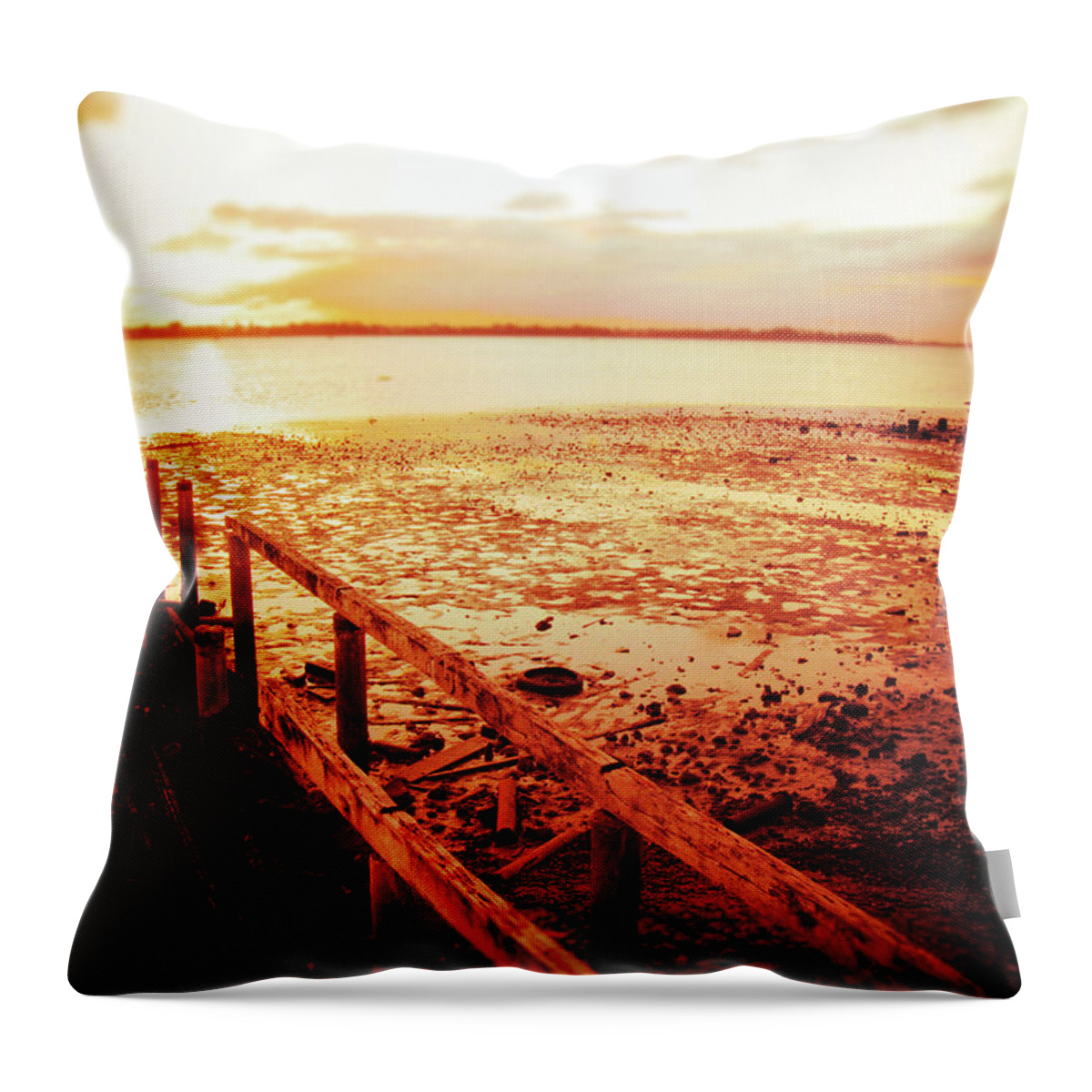 Landscape Throw Pillow featuring the photograph Beach Structure Haze by Michael Blaine