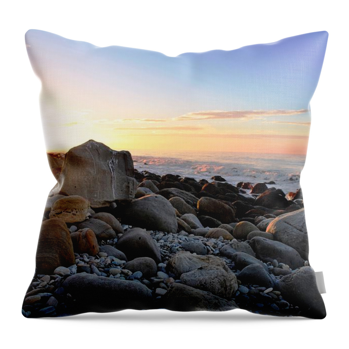 Beach Throw Pillow featuring the photograph Beach Sunrise over Rocks by Matt Quest