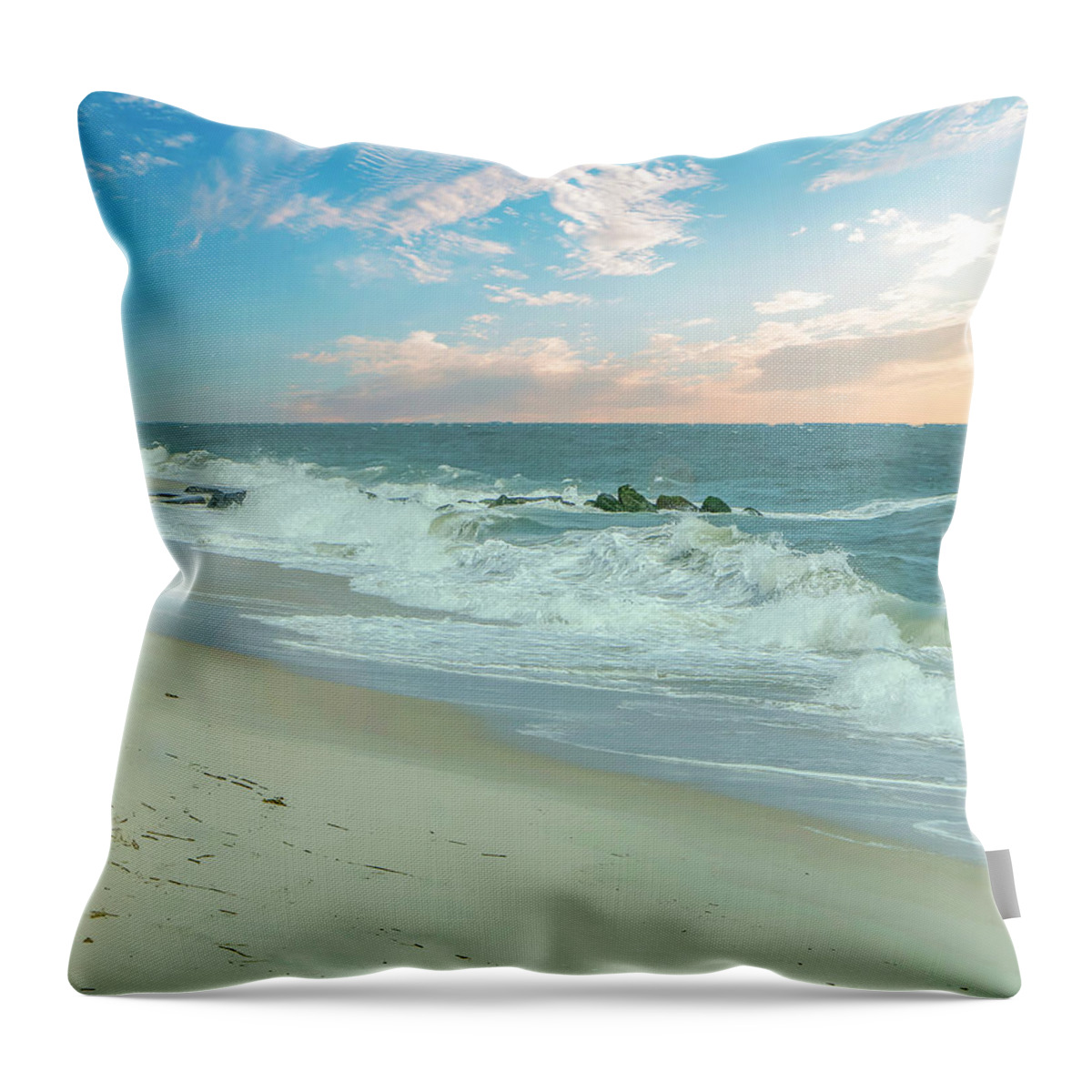 Atlantic Ocean Throw Pillow featuring the photograph Beach Sunrise by Teresa Wilson