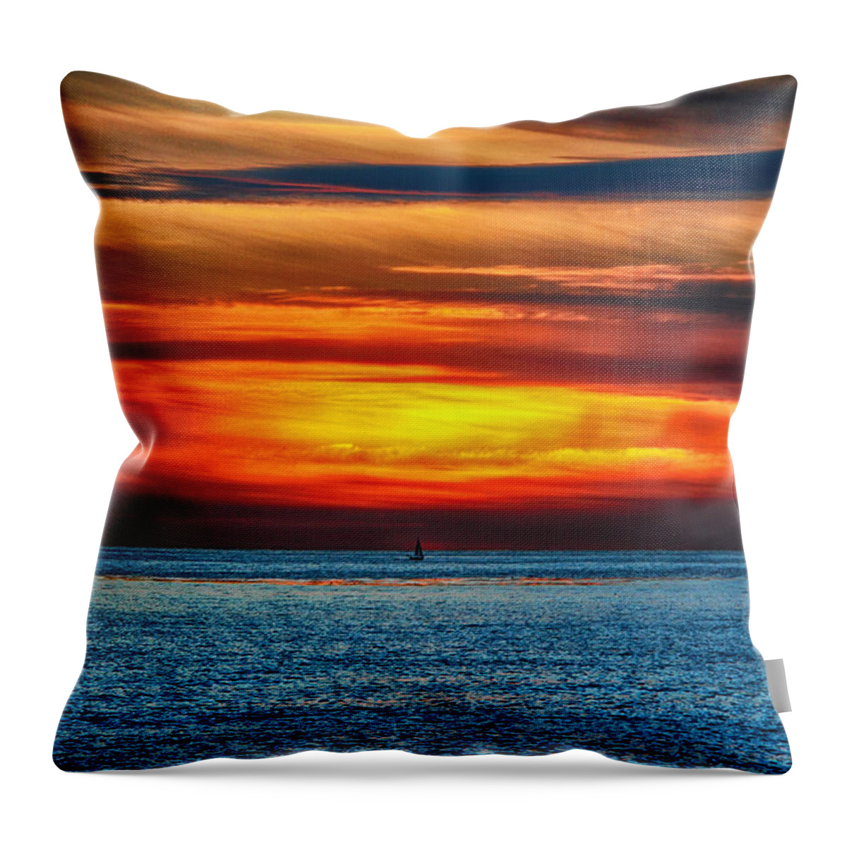 Golden Sunset Throw Pillow featuring the photograph Beach Sunset and Boat by Mariola Bitner