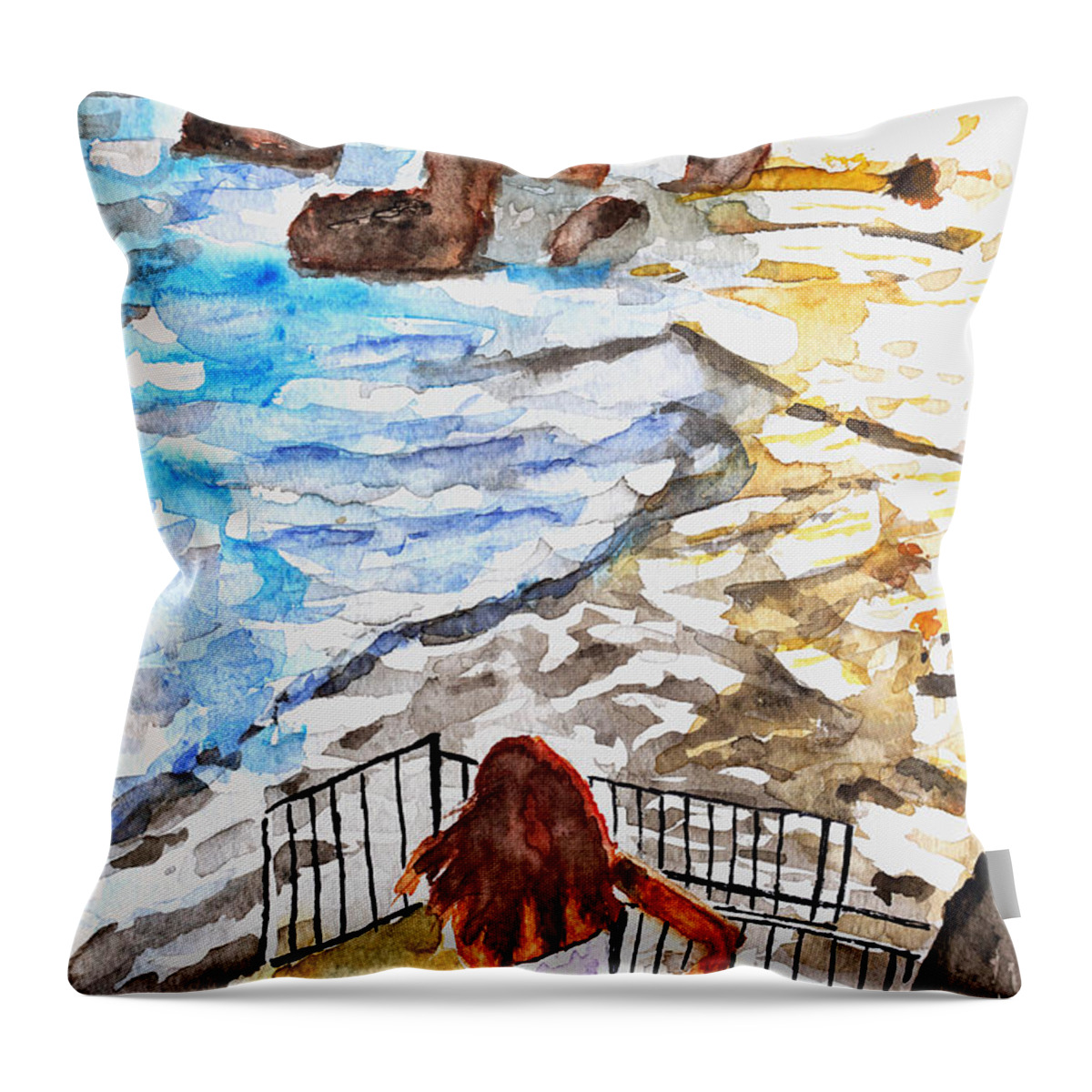 Beach Time Throw Pillow featuring the painting Beach Time by Ruben Carrillo