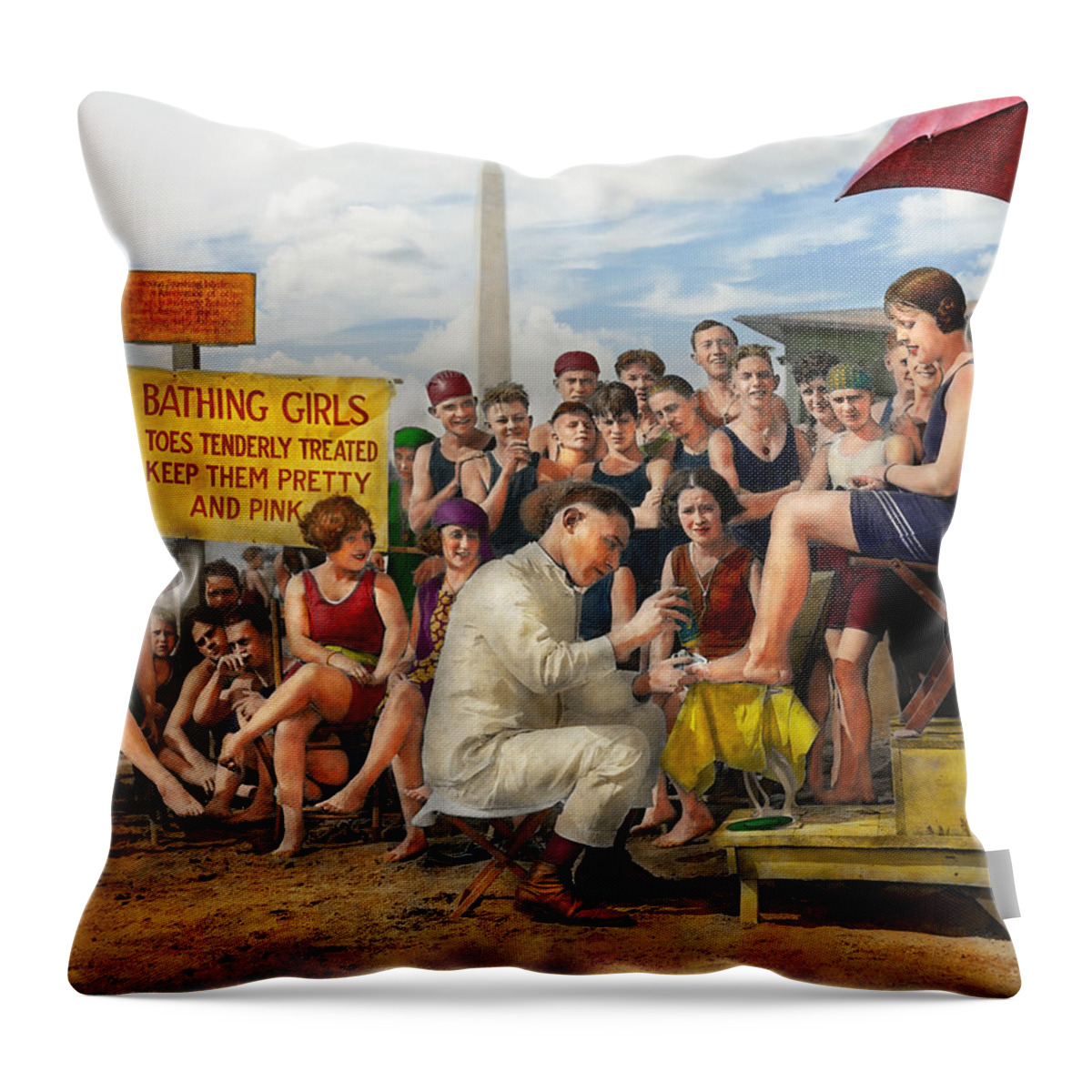 Feet Throw Pillow featuring the photograph Beach - Toes Tenderly Treated 1922 by Mike Savad