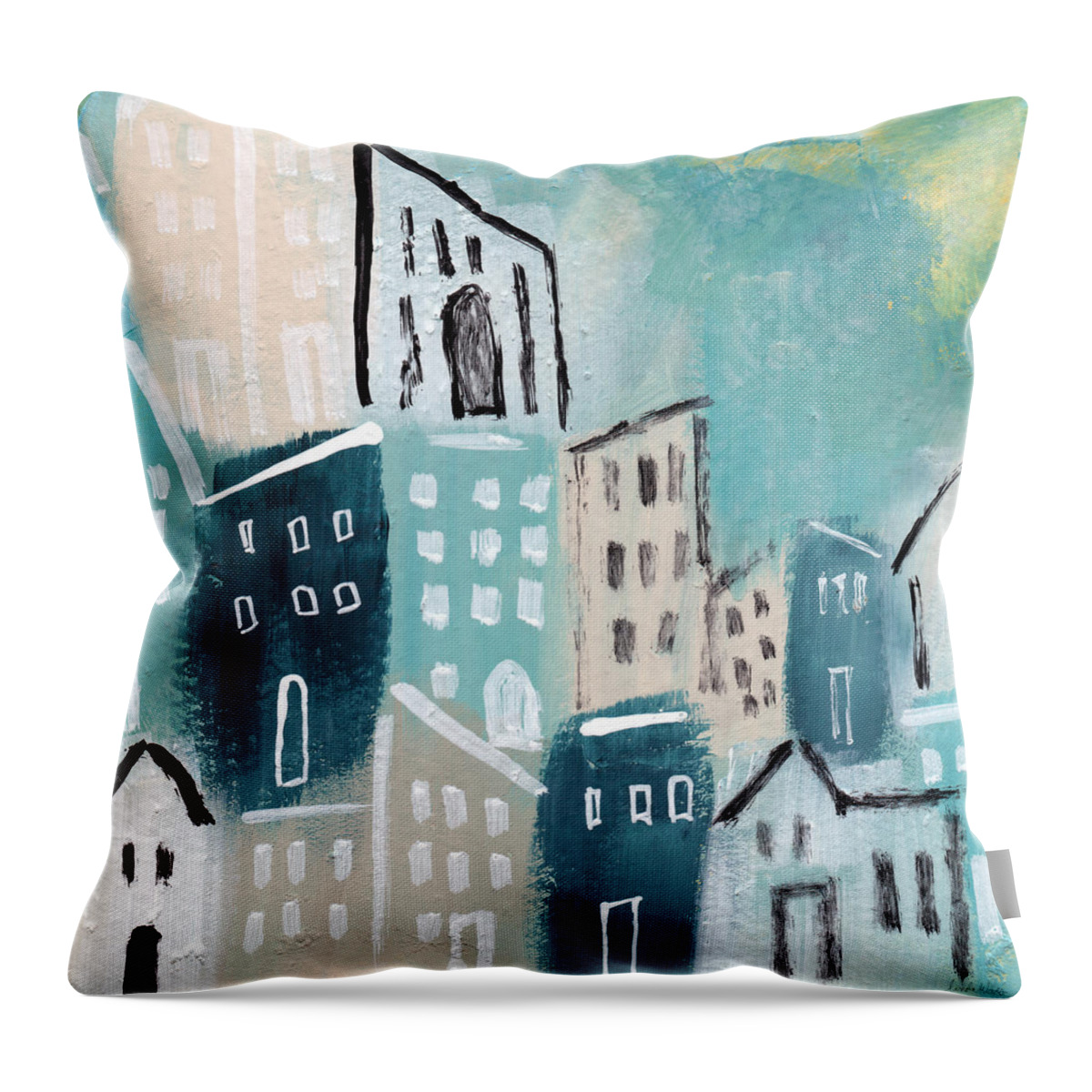 Town Throw Pillow featuring the painting Beach Town- Art by Linda Woods by Linda Woods