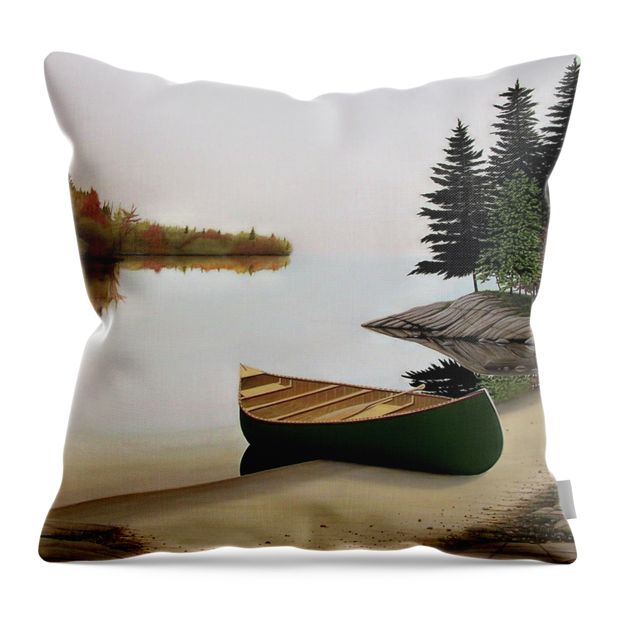 Canoe Paintings Throw Pillow featuring the painting Beached Canoe in Muskoka by Kenneth M Kirsch