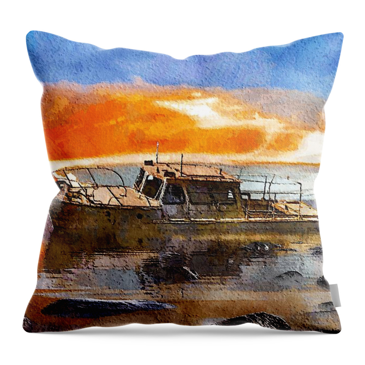 beached Wreck Throw Pillow featuring the painting Beached Wreck by Mark Taylor