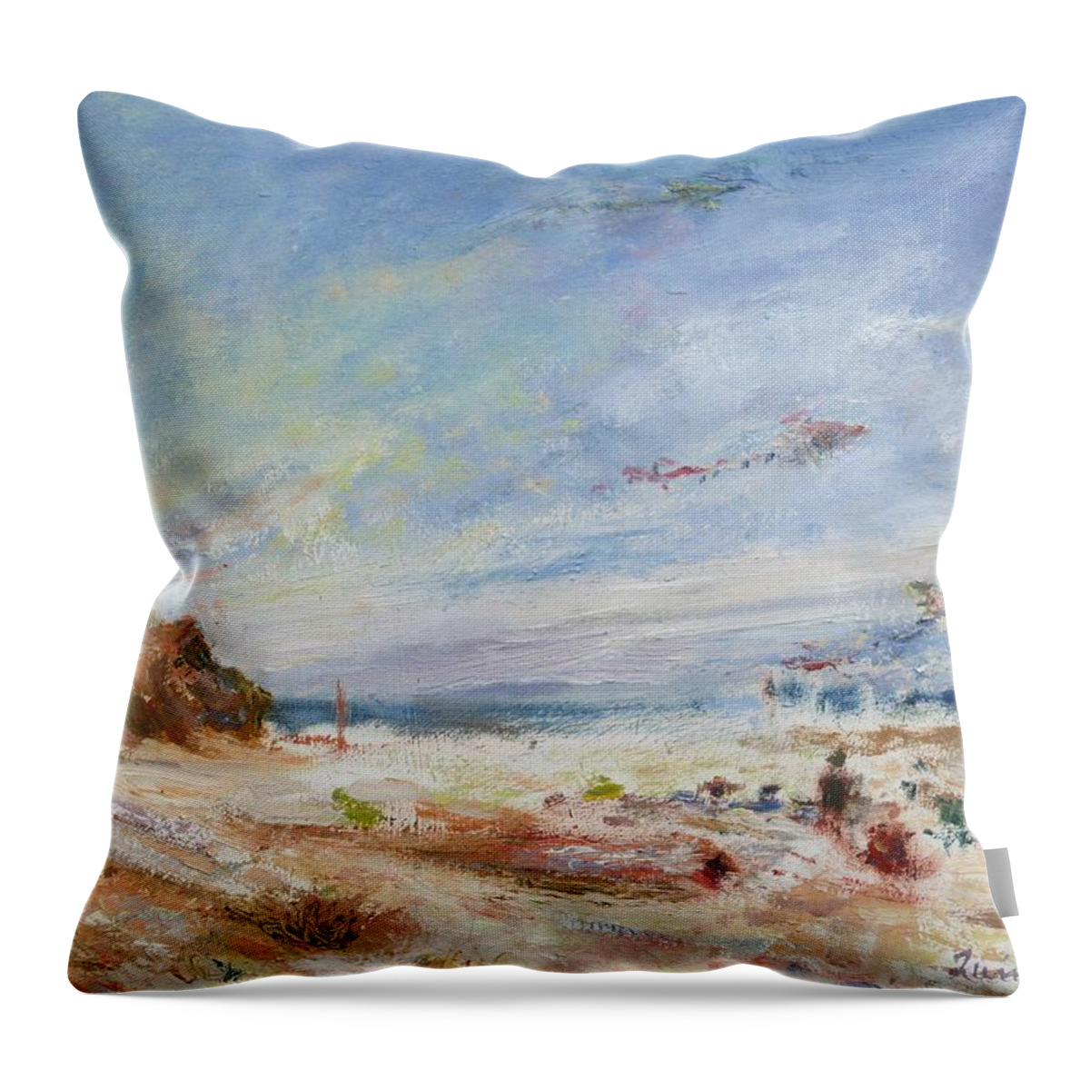 Quin Sweetman Throw Pillow featuring the painting Beachy Day - Impressionist Painting - Original Contemporary by Quin Sweetman