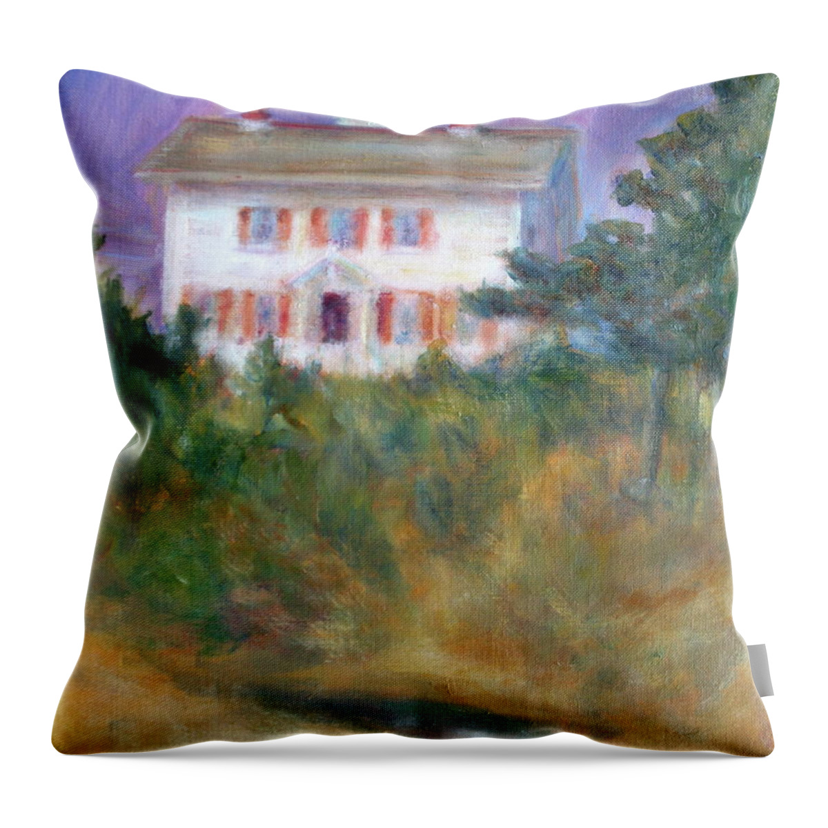 Lighthouse Throw Pillow featuring the painting Beacon on the Hill - Lighthouse Painting by Quin Sweetman