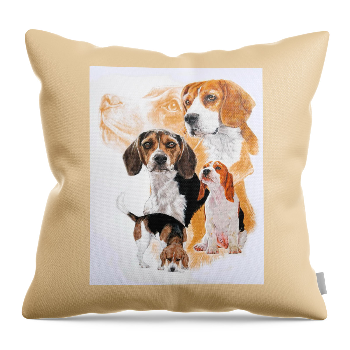Hound Throw Pillow featuring the mixed media Beagle Medley by Barbara Keith