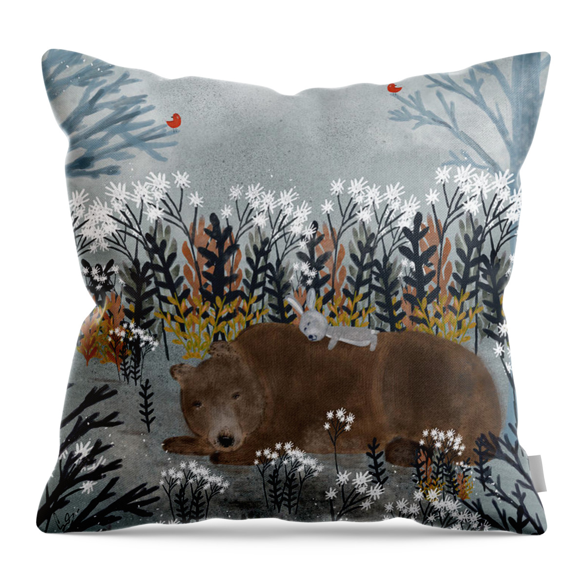 Bear Throw Pillow featuring the painting Bear And Bunny by Bri Buckley