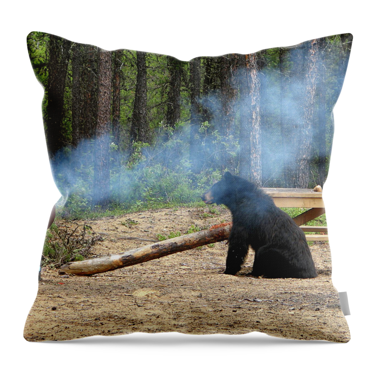 Black Throw Pillow featuring the photograph Bear Chef by Ted Keller