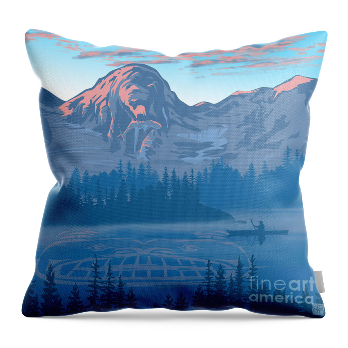 Bear Throw Pillow featuring the painting Bear Country scenic landscape by Sassan Filsoof