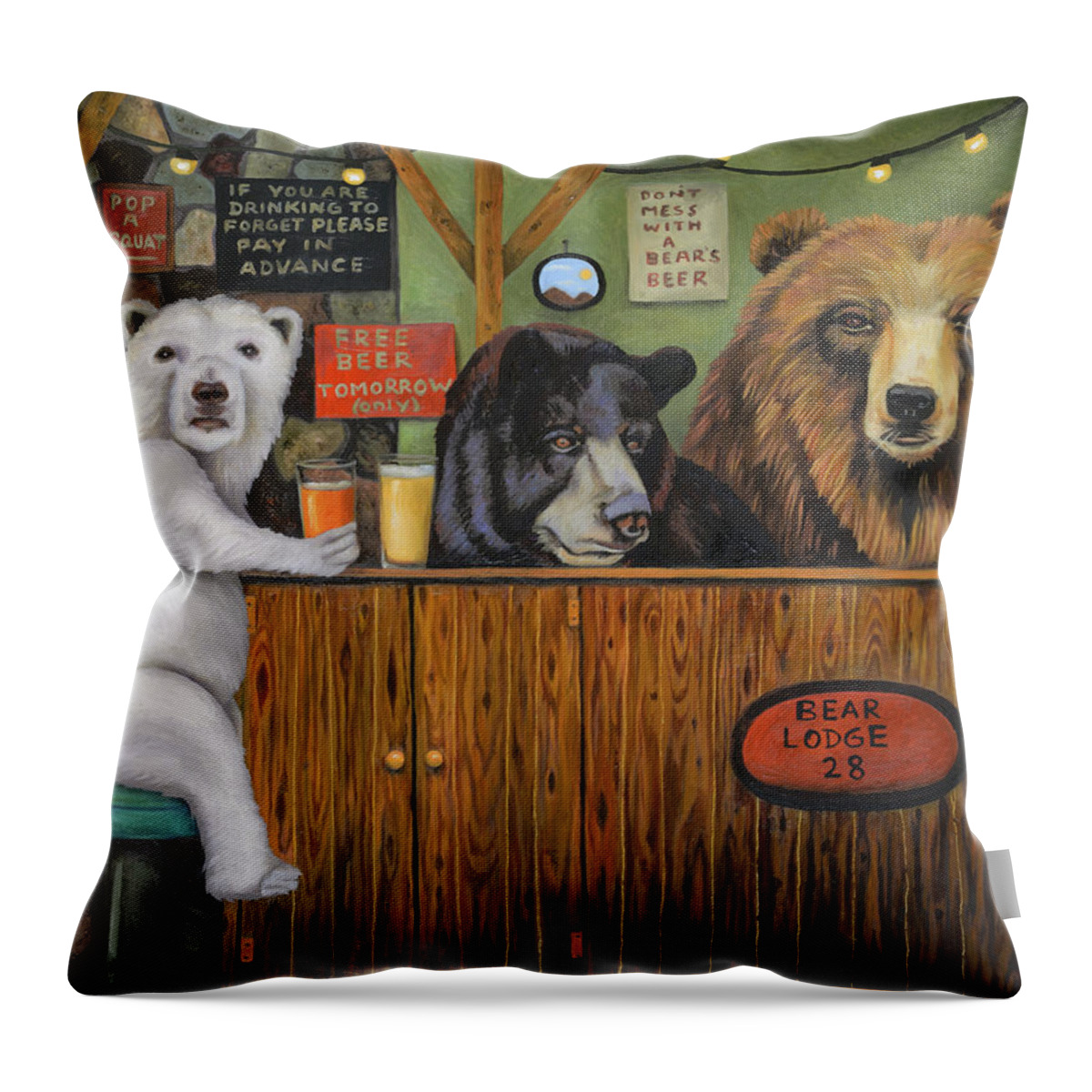 Bear Throw Pillow featuring the painting Bear Lodge 28 by Leah Saulnier The Painting Maniac