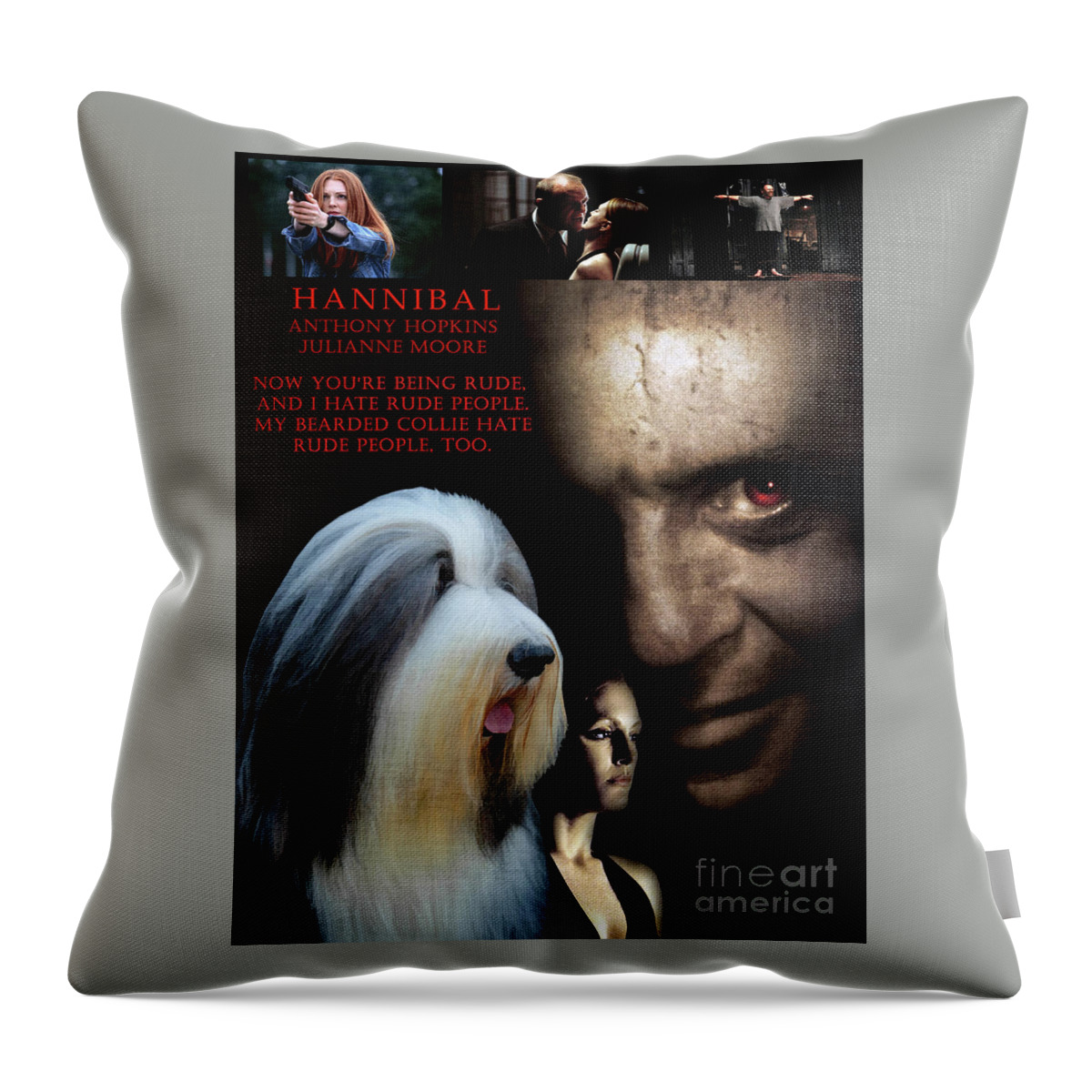 Bearded Collie Throw Pillow featuring the painting Bearded Collie Art Canvas Print - Hannibal Movie Poster by Sandra Sij