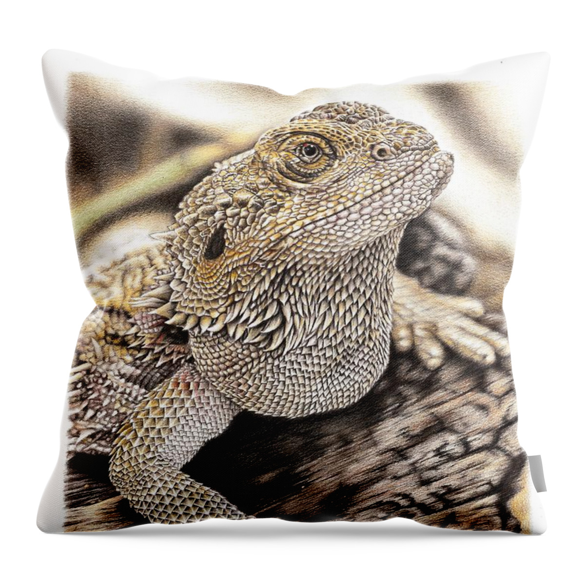 Bearded Dragon Throw Pillow featuring the drawing Bearded Dragon by Casey 'Remrov' Vormer