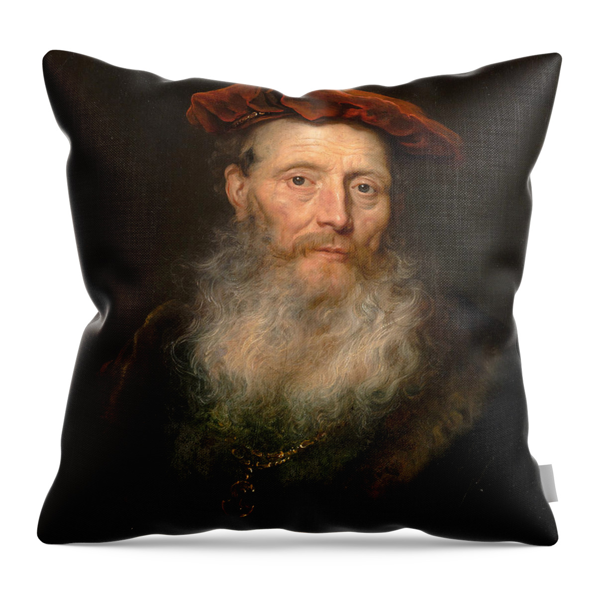 Govert Flinck Throw Pillow featuring the painting Bearded Man with a Velvet Cap by Govert Flinck