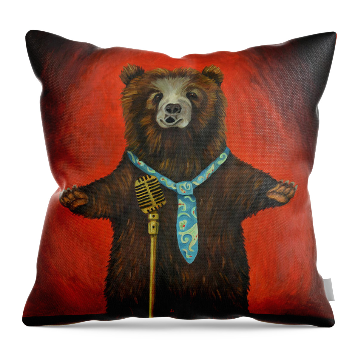 Baritone Throw Pillow featuring the painting Bearitone by Leah Saulnier The Painting Maniac
