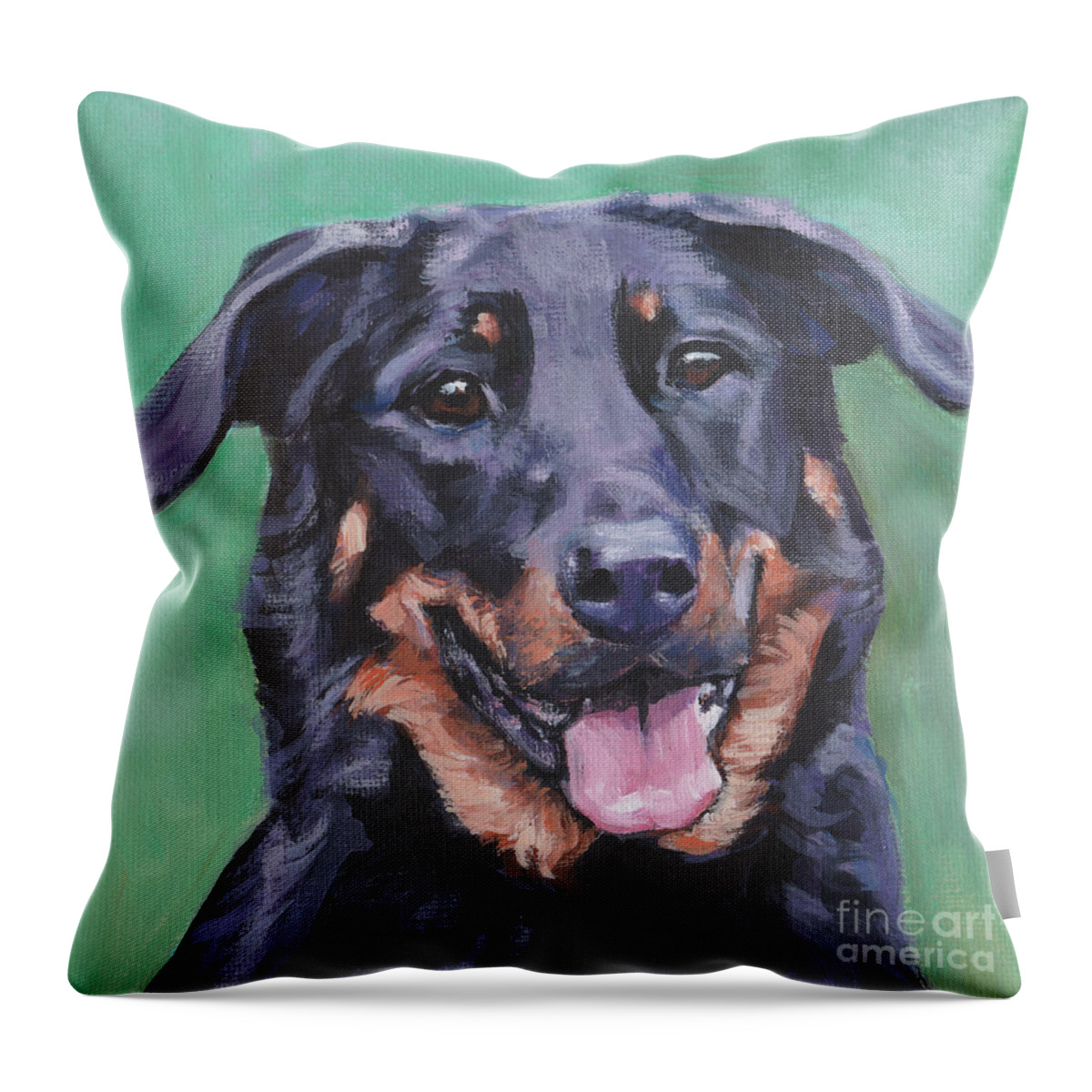 Beauceron Portrait Throw Pillow featuring the painting Beauceron Portrait by Lee Ann Shepard