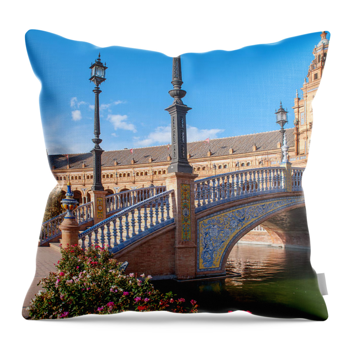 Seville Throw Pillow featuring the photograph Beautiful Architecture of Plaza de Espana in Seville by Jenny Rainbow
