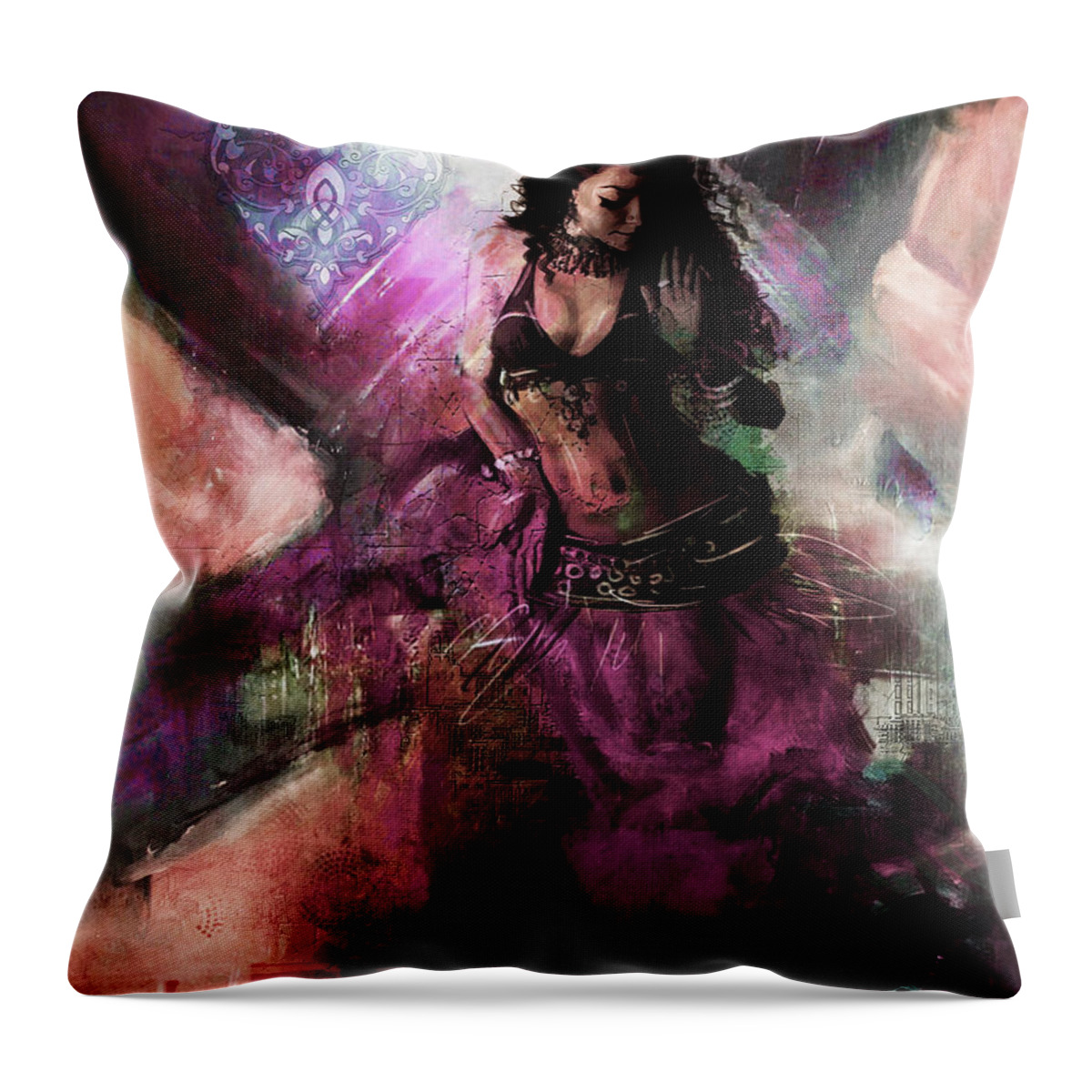 Arabian Throw Pillow featuring the painting Beautiful Belly Dance art by Gull G