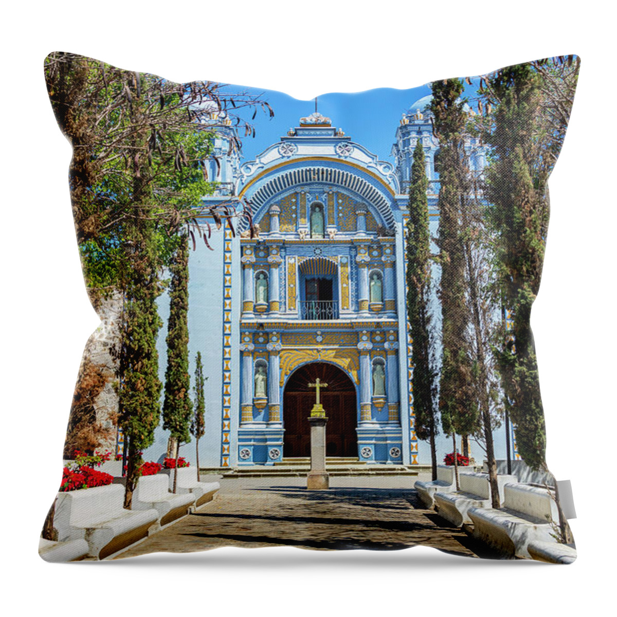 Mexico Throw Pillow featuring the photograph Beautiful Blue Church by Jess Kraft