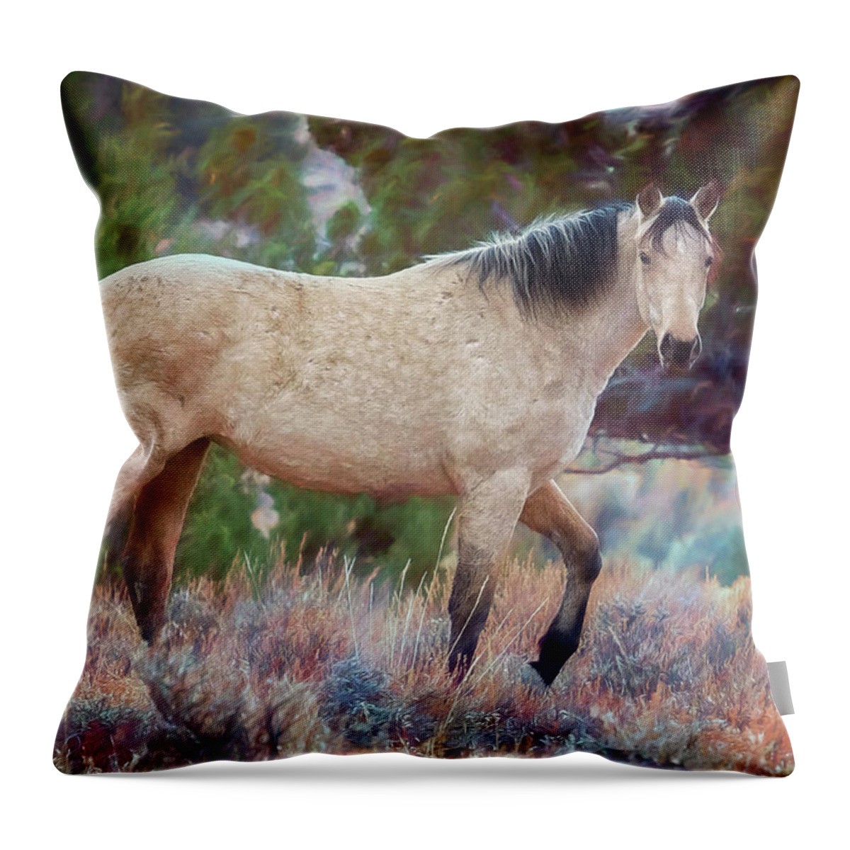 Wild Horse Throw Pillow featuring the photograph Beautiful Buckskin by Belinda Greb