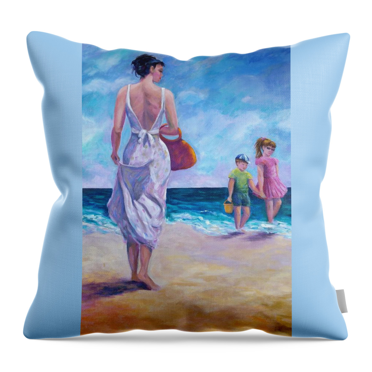 Beautiful Woman Throw Pillow featuring the painting Beautiful Day at the Beach by Rosie Sherman