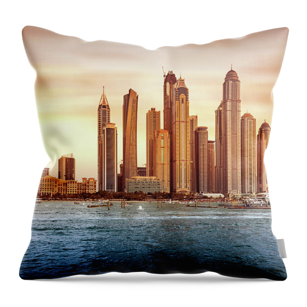 Arab Throw Pillow featuring the photograph Beautiful Dubai cityscape by Anna Om
