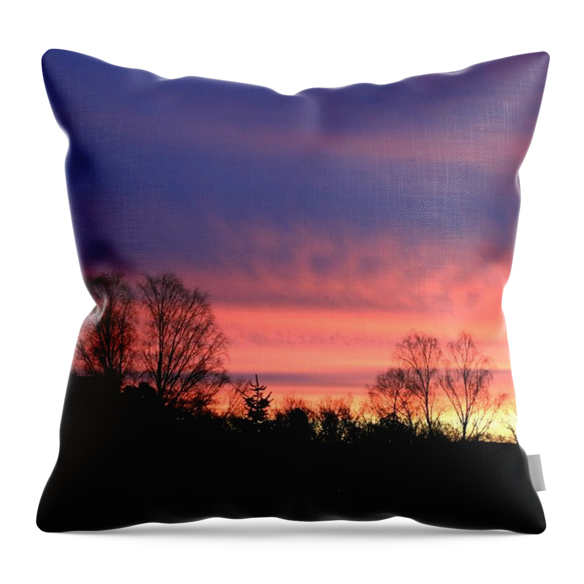 Church God Christian Norway Scandinavia Europe Outdoors Nature Landscape View Winter Colorful Beautiful Beauty Pretty Fabulous Good Bright Peaceful Place Georgous Day Tradtional Building Architecture Trees View Panorama Outdoors Nature Landscape Trees Tree Throw Pillow featuring the digital art Beautiful Sunset by the Church by Jeanette Rode Dybdahl