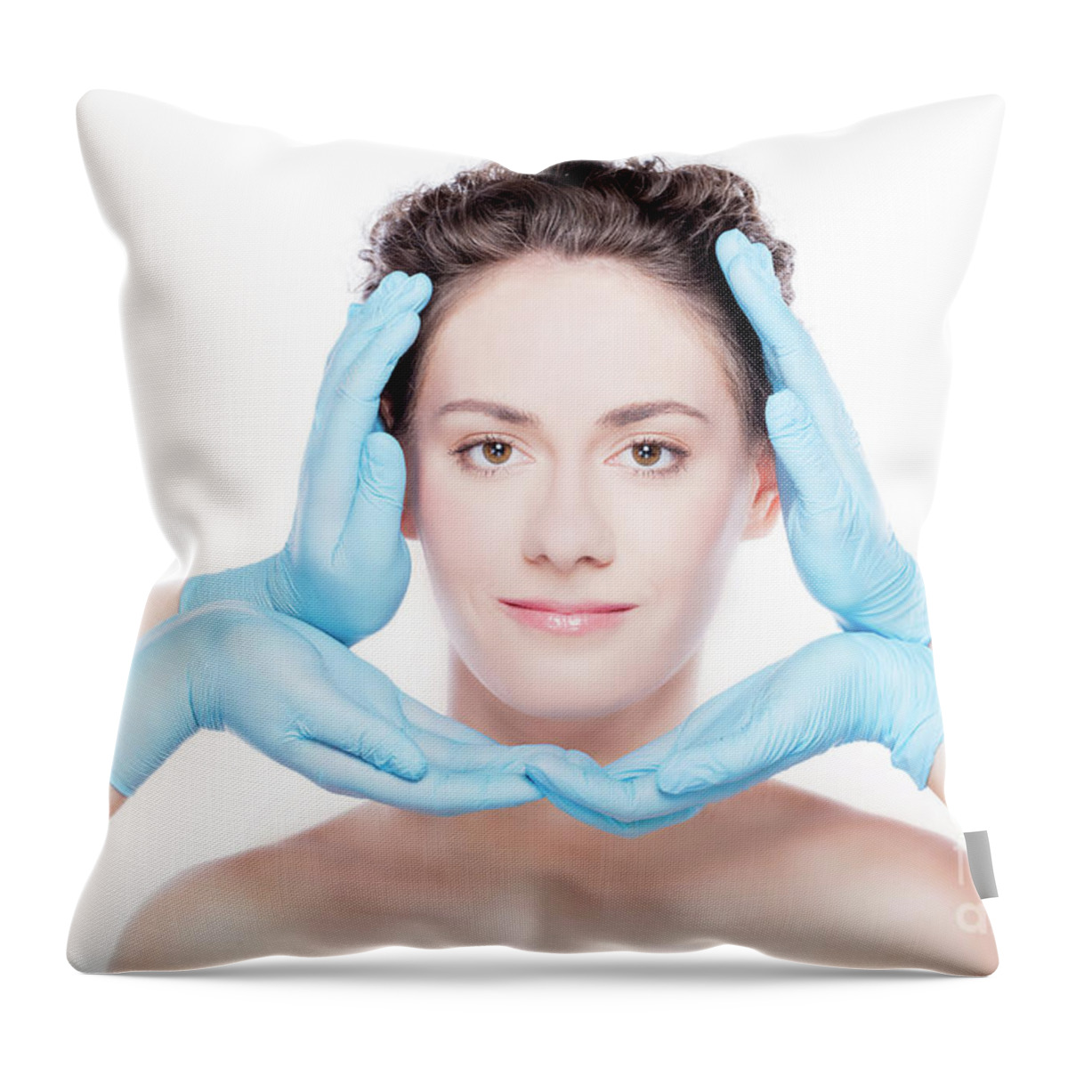 Plastic Throw Pillow featuring the photograph Beautiful woman having her face improved by plastic surgeons. by Michal Bednarek