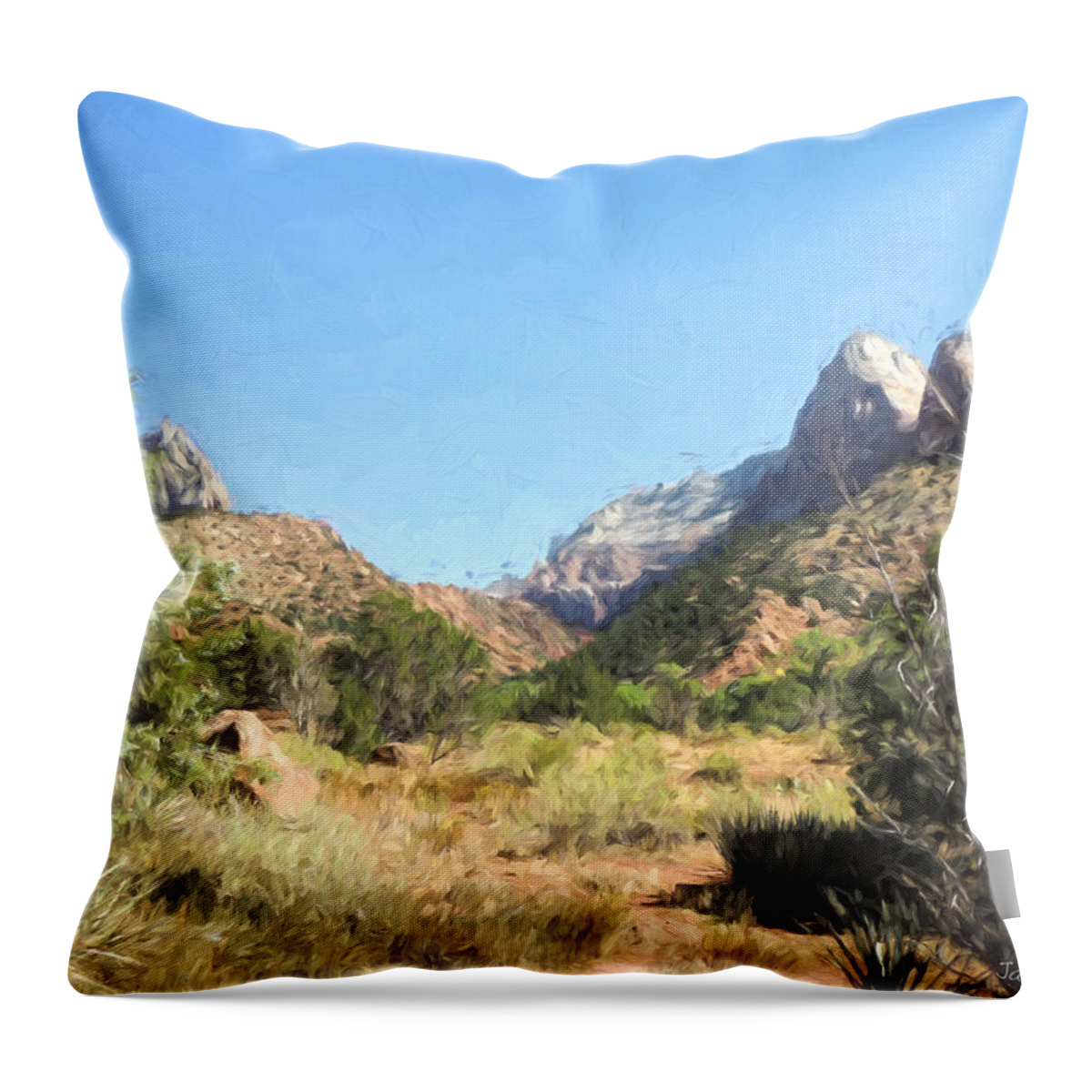 Digital Painting Throw Pillow featuring the digital art Beautiful Zion by Jayne Wilson