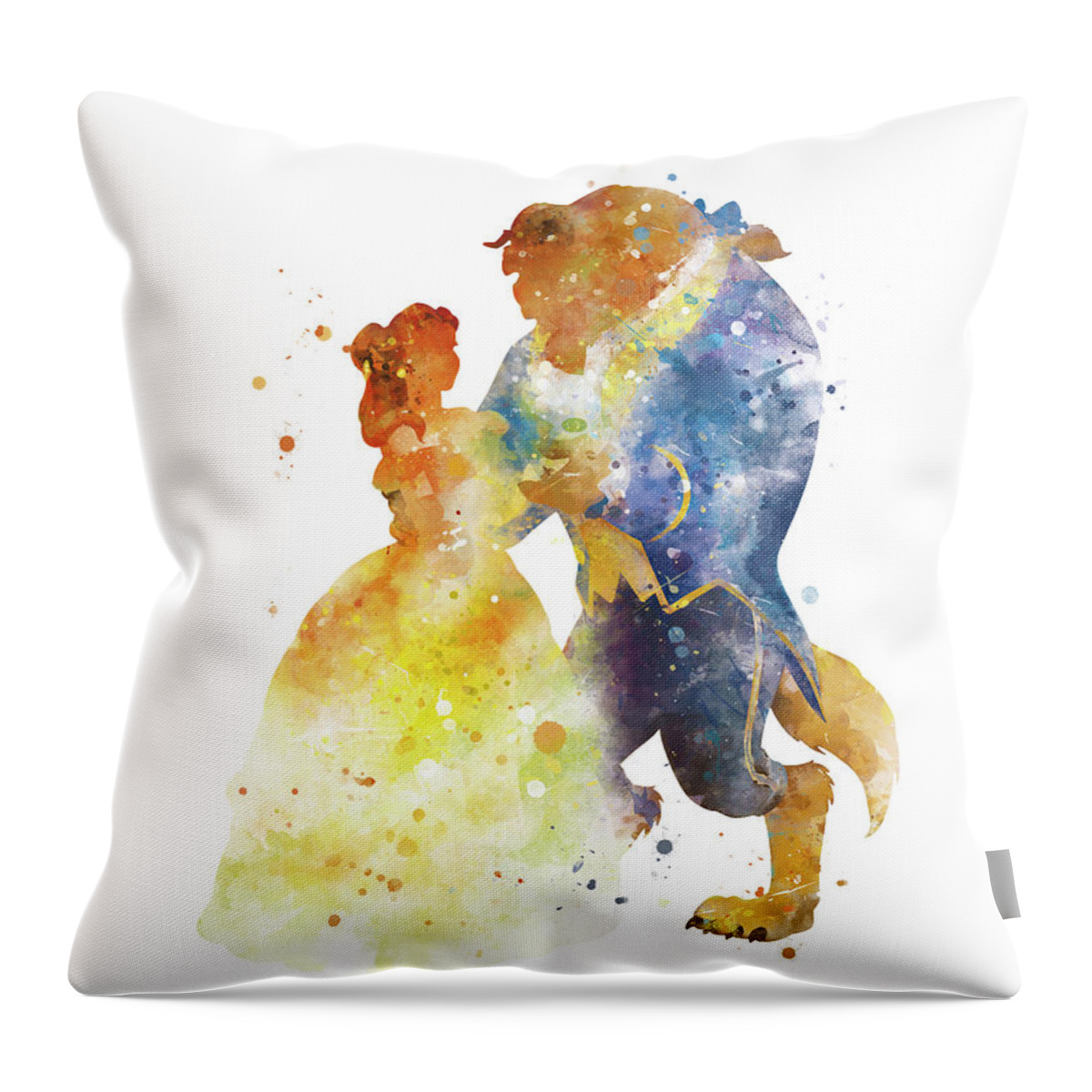 Beauty And The Beast Throw Pillow featuring the mixed media Beauty and the Beast by Monn Print