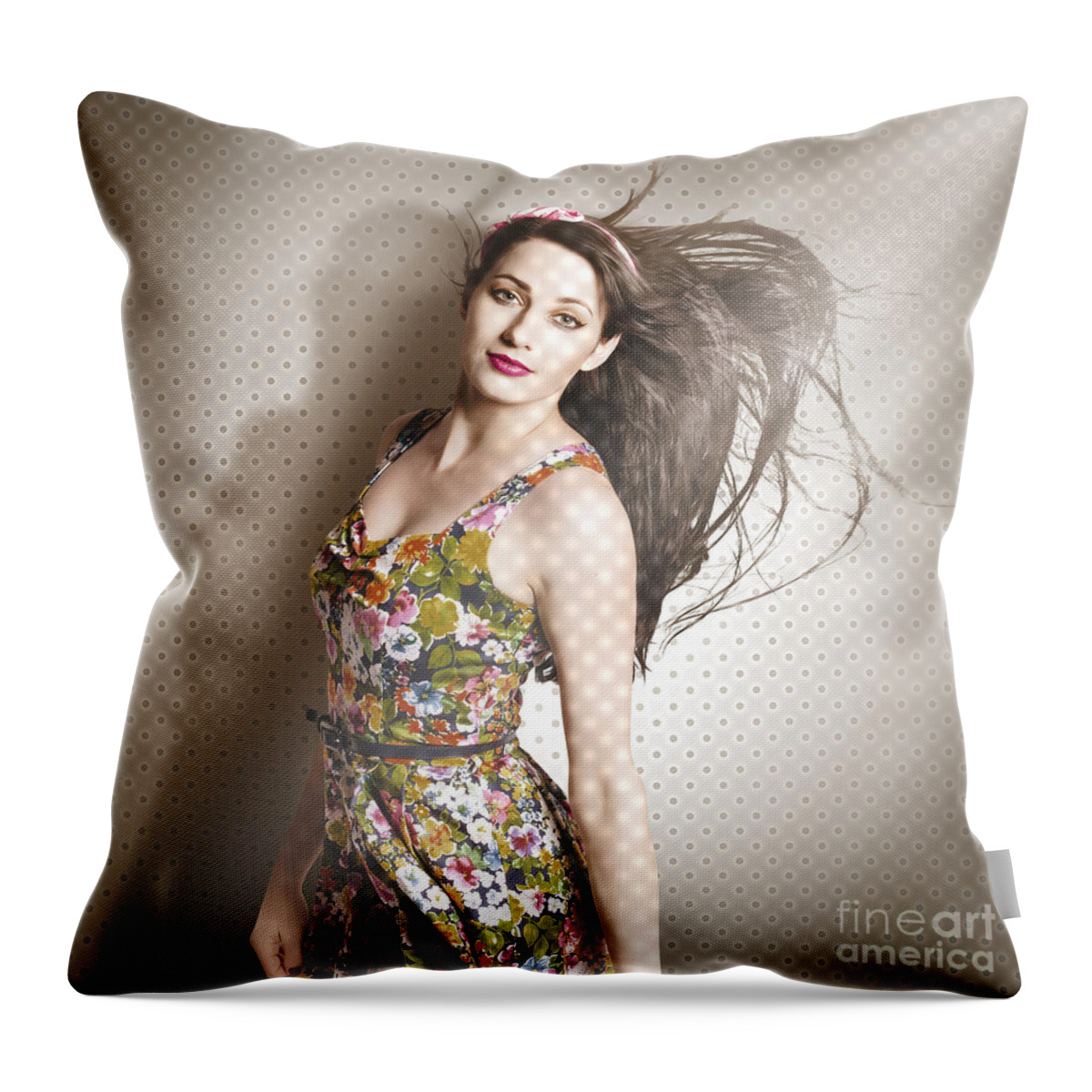 Hair Throw Pillow featuring the photograph Beauty salon pinup by Jorgo Photography