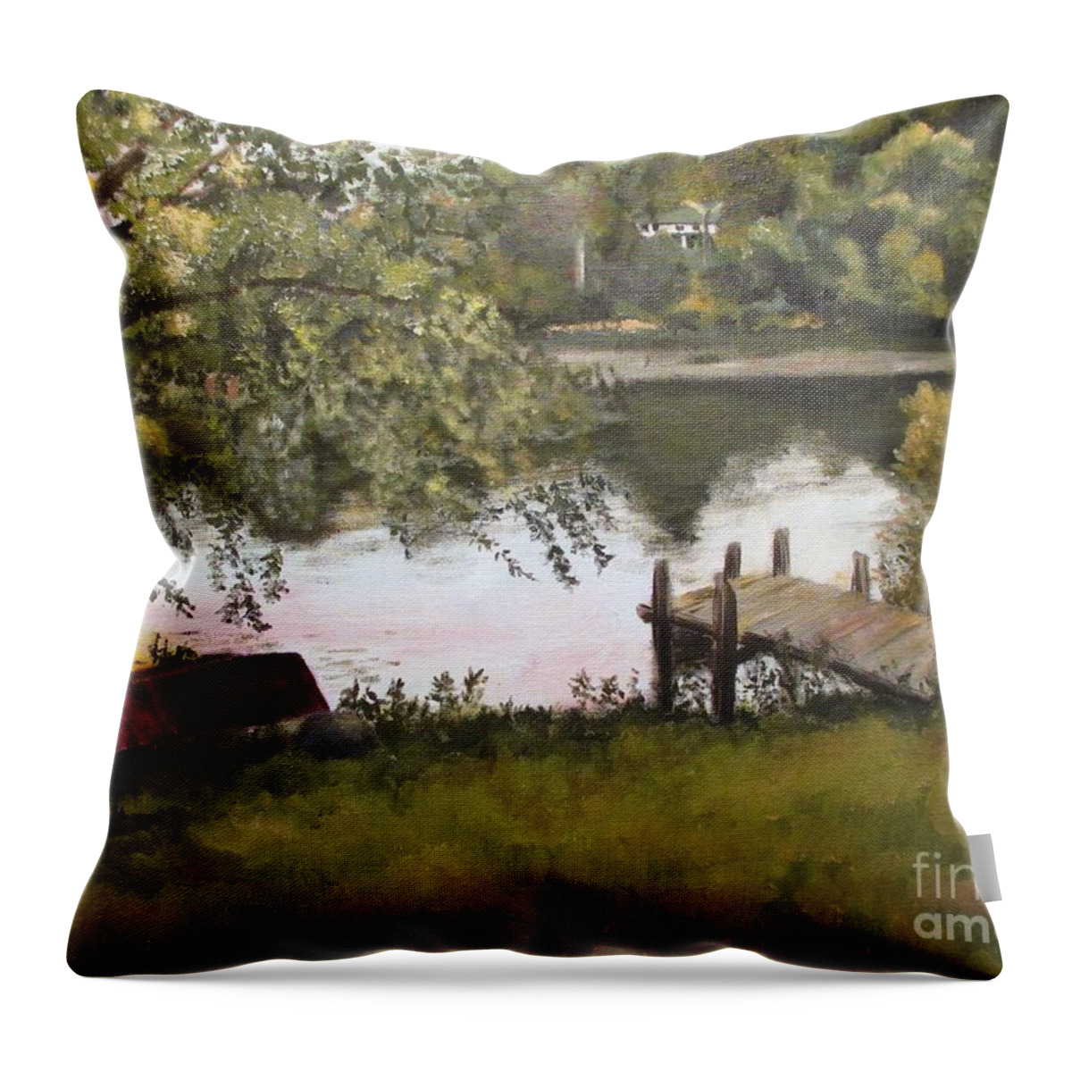 Lakesides Throw Pillow featuring the painting Beaver Dam Lake by Olga Silverman