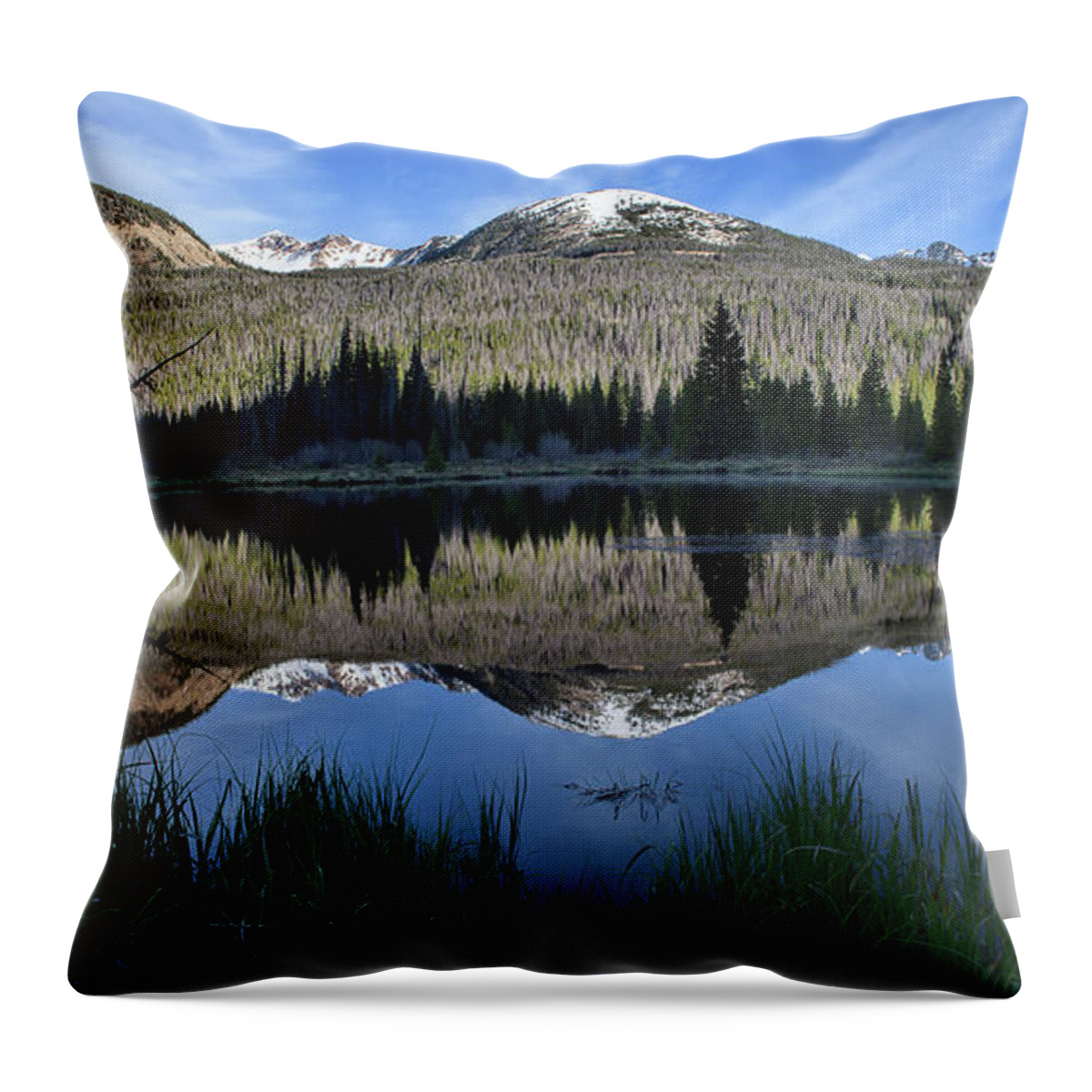 Rocky Mountain National Park; Water Reflection Throw Pillow featuring the photograph Beaver Pond Reflection by Jim Garrison