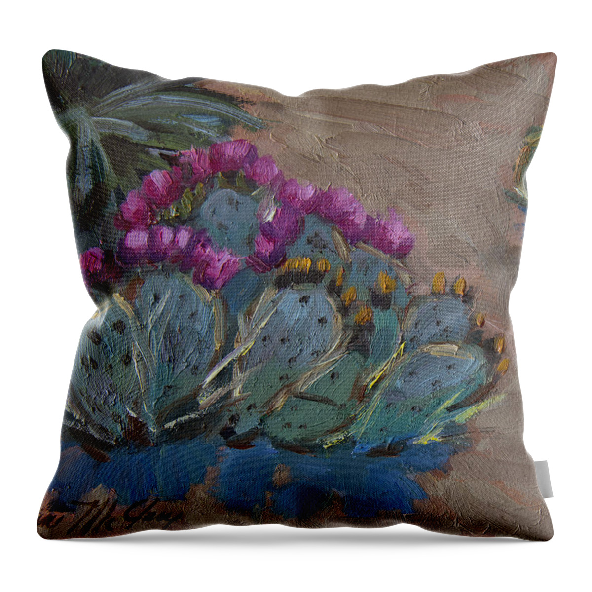 Cactus Throw Pillow featuring the painting Beavertail Cactus by Diane McClary
