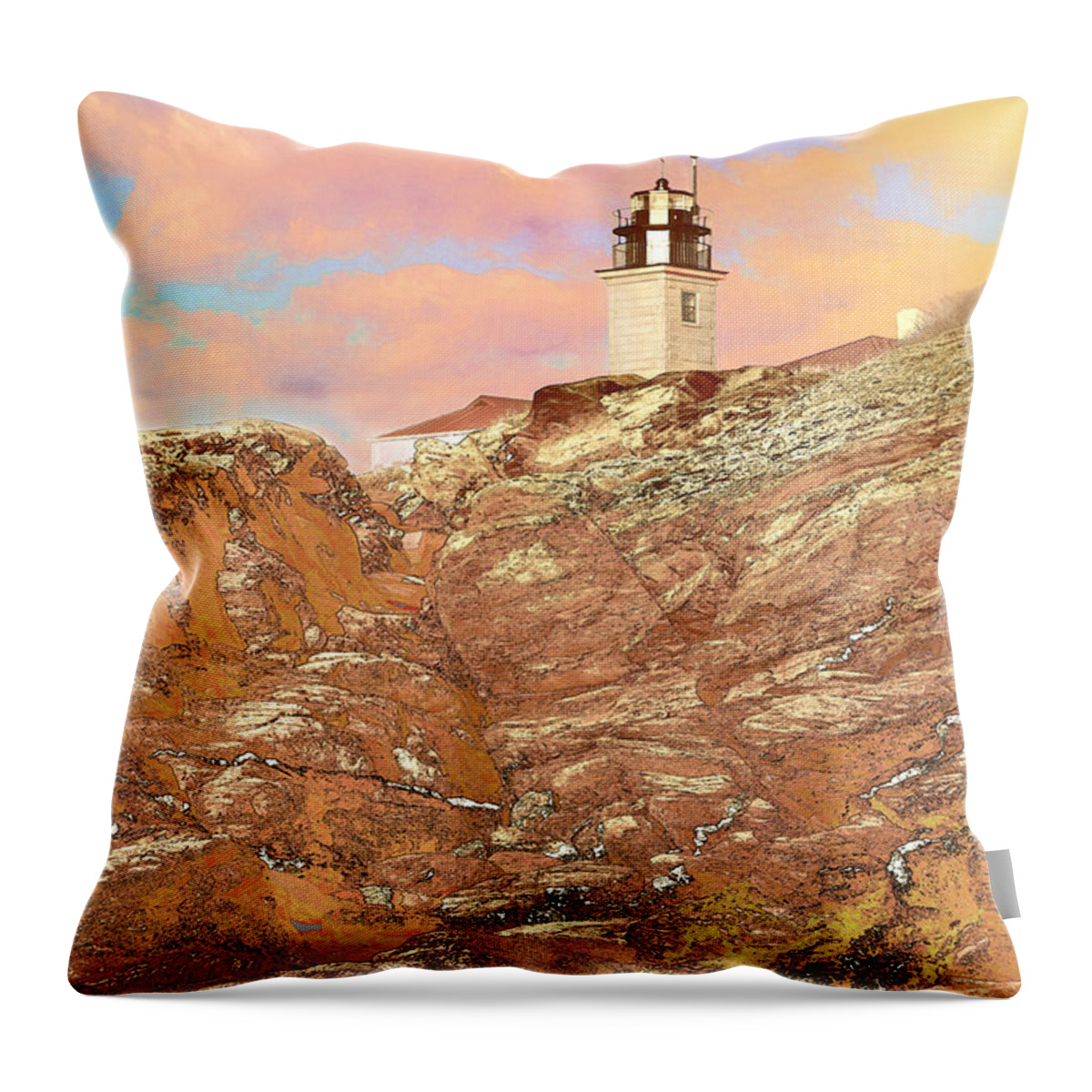 Lighthouse Throw Pillow featuring the photograph Beavertail Looking Surreal by Jerry Nettik