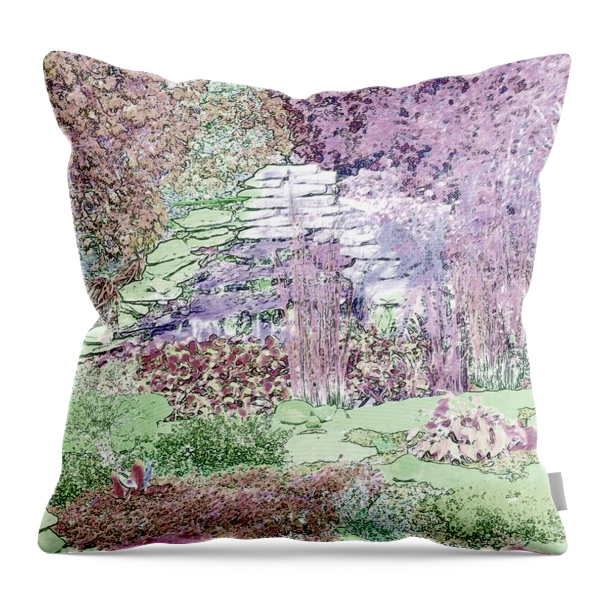 Garden Throw Pillow featuring the digital art Beckie's Magic Garden by Cheryl Charette