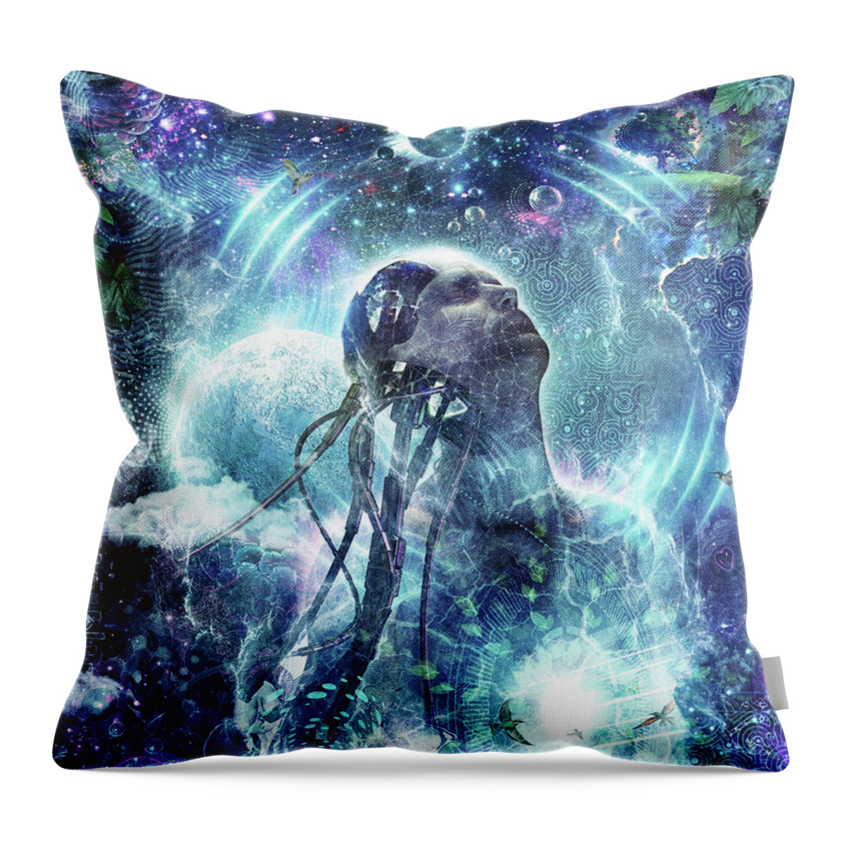Blue Throw Pillow featuring the digital art Become The Light by Cameron Gray