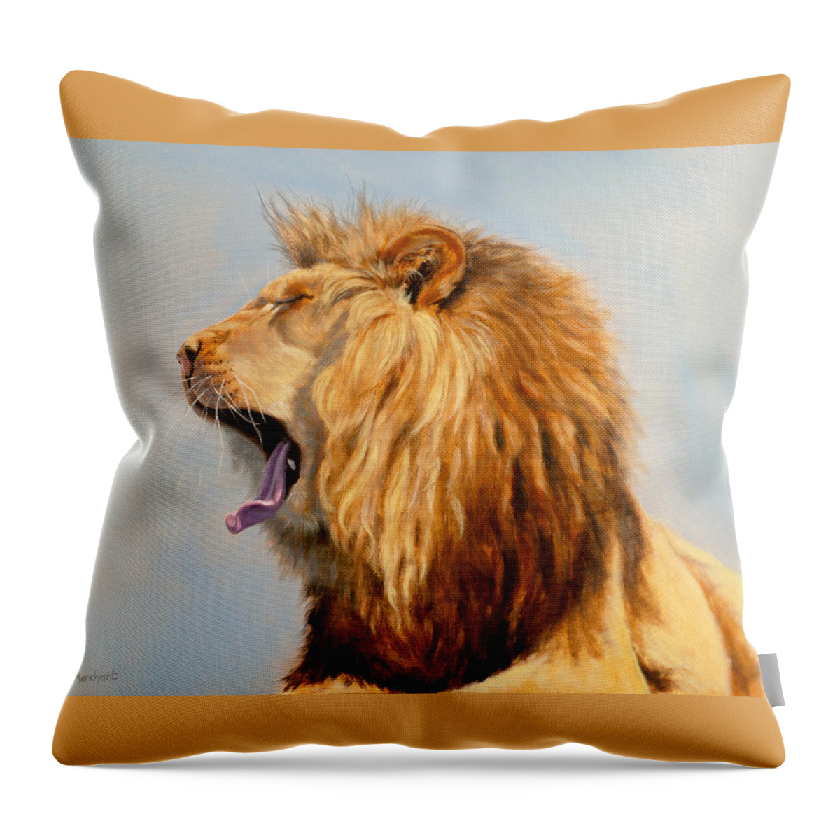 Oil Throw Pillow featuring the painting Bed Head - Lion by Linda Merchant