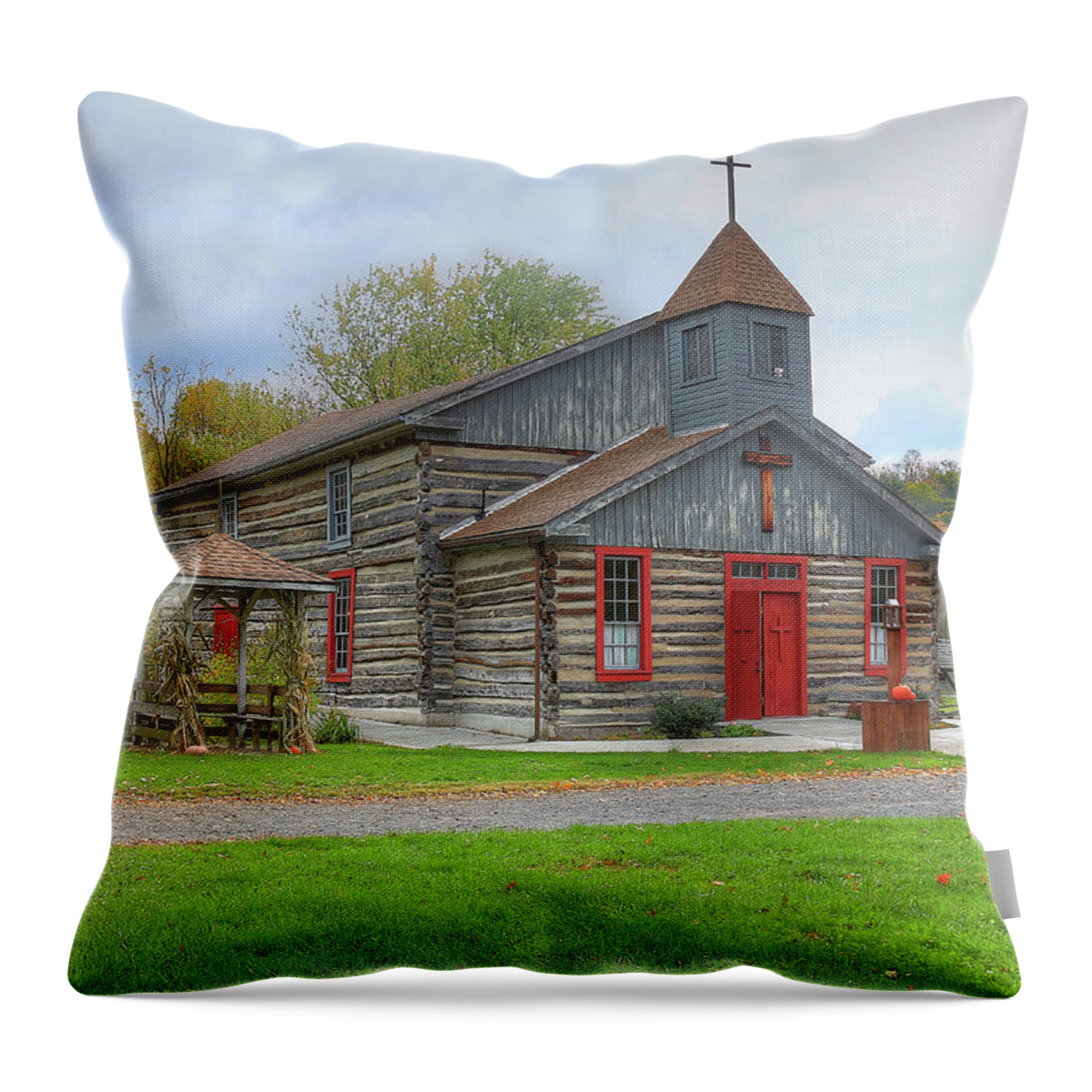 Church Throw Pillow featuring the digital art Bedford Village Church by Sharon Batdorf