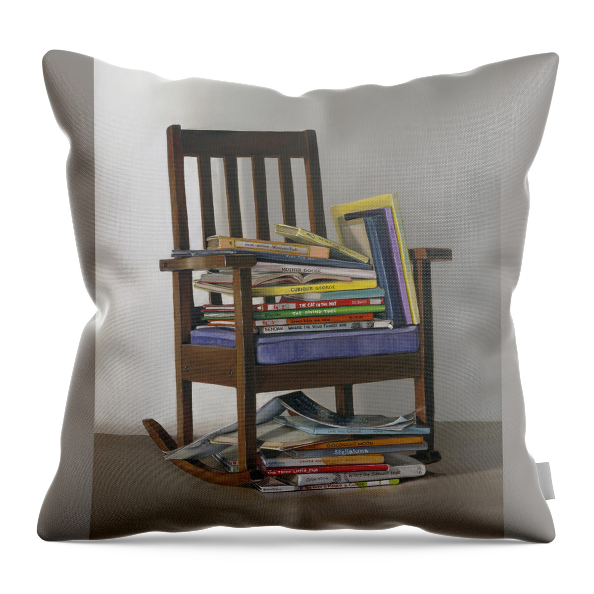 Rocking Chair Throw Pillow featuring the painting Bedtime Stories by Gail Chandler