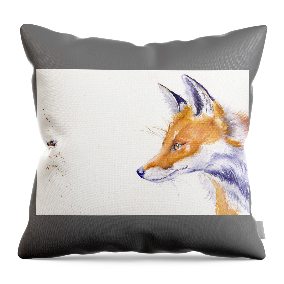 Red Fox Throw Pillow featuring the painting Bee Gone by Debra Hall