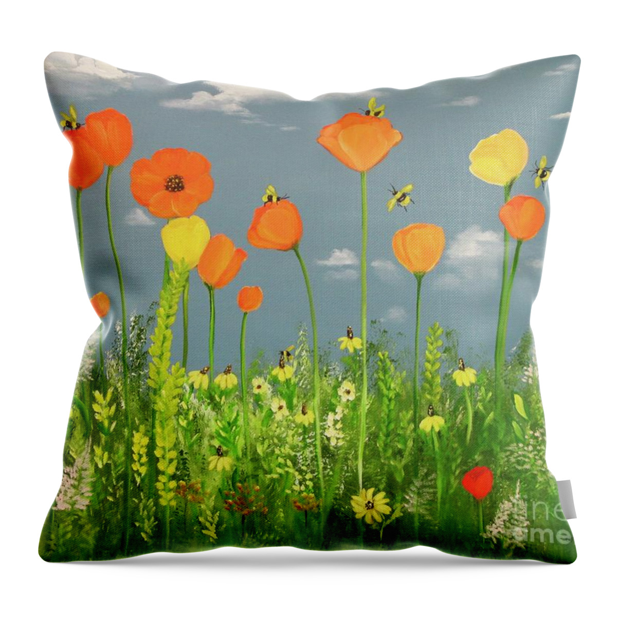 Landscape Throw Pillow featuring the painting Bee-Utiful Day by Carol Sweetwood