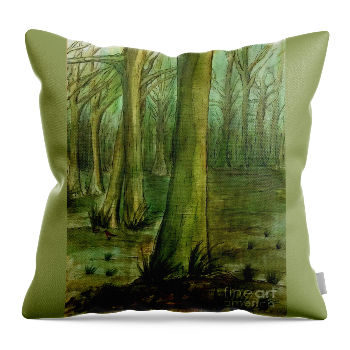 Beech Trees Throw Pillow featuring the painting Beech Woods by Joan-Violet Stretch
