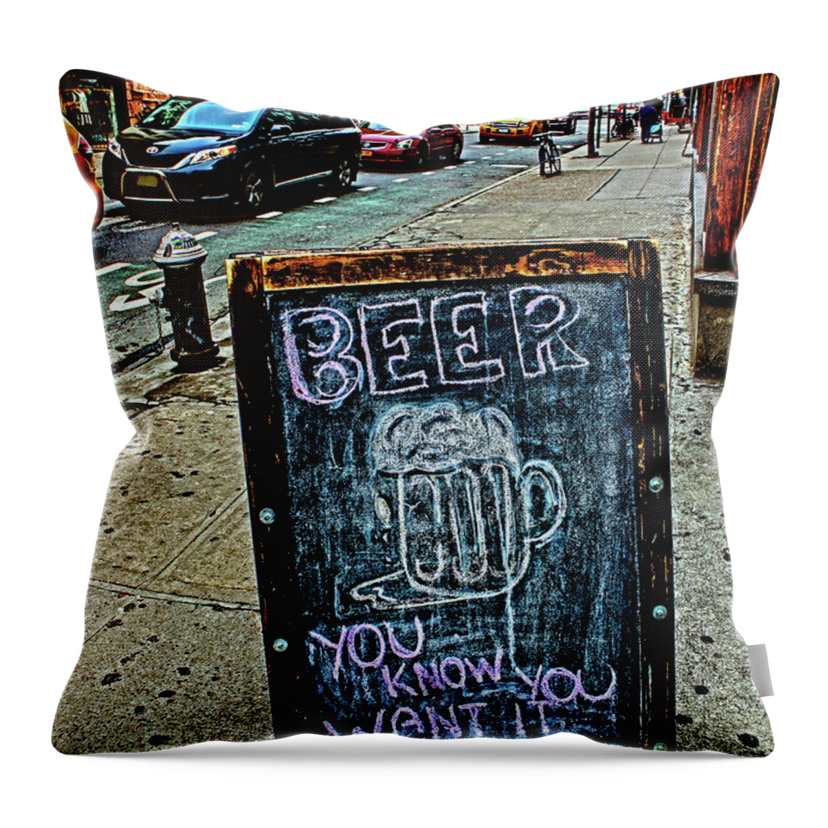 Beer Throw Pillow featuring the photograph Beer Sign by Sandy Moulder